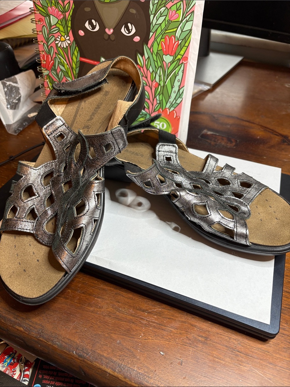 Romika Metallic Silver Cutout Leather Sandals